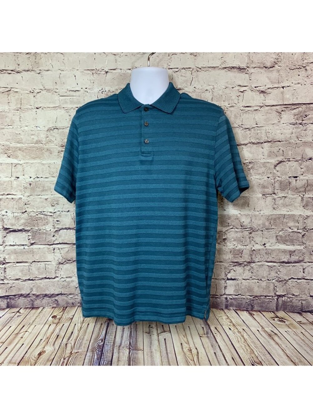 Van Heusen Turquoise Stripe Slim Fit Short Sleeve Polo